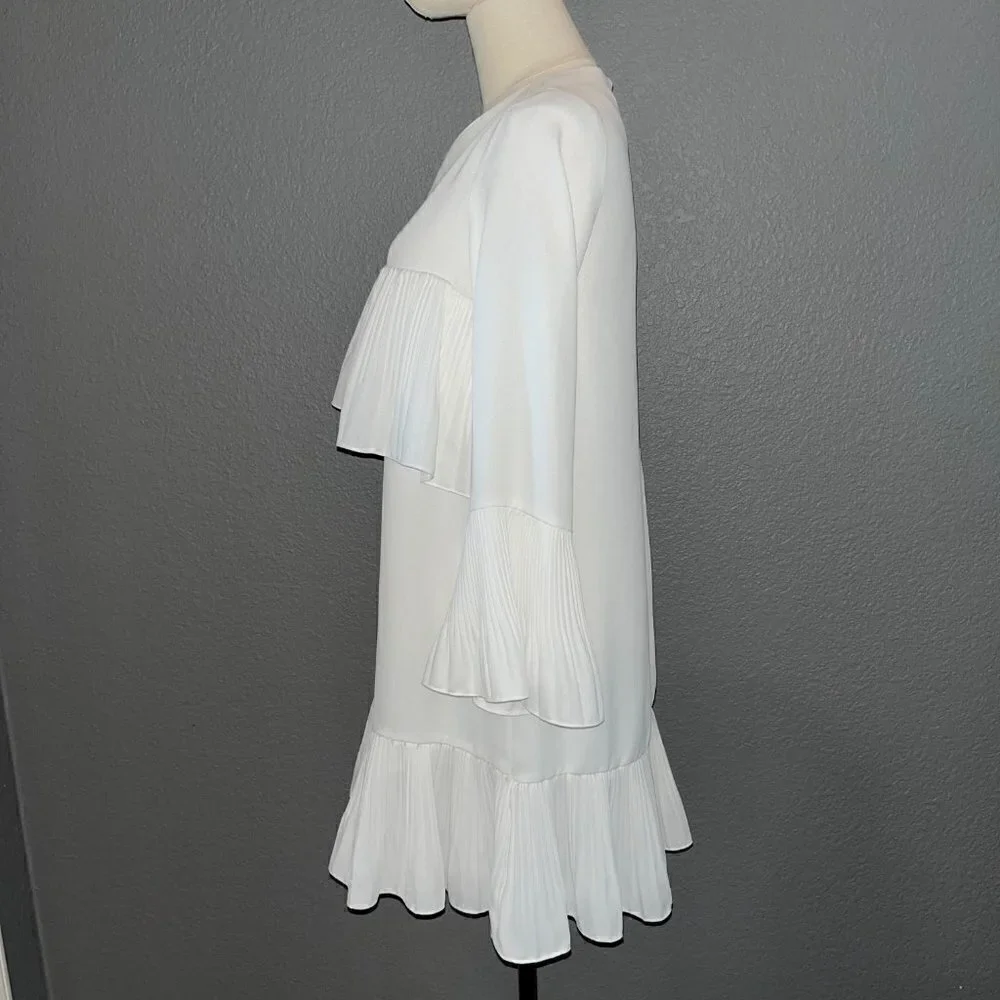 HAILEY Multi Layer Pleated Ruffle Long Sleeve White Crepe Chandelier Dress EUC M - Picture 9 of 10